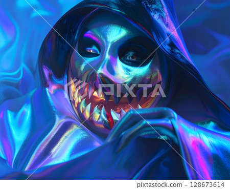 Sinister Pumpkin Grin Close-Up Scene 128673614