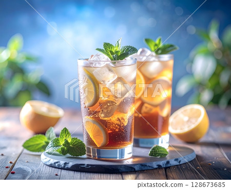 Refreshing Iced Tea with Frosty Glass 128673685
