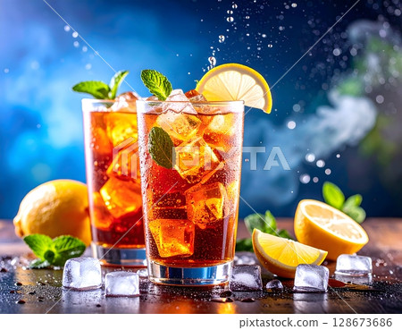 Refreshing Iced Tea with Frosty Glass 128673686