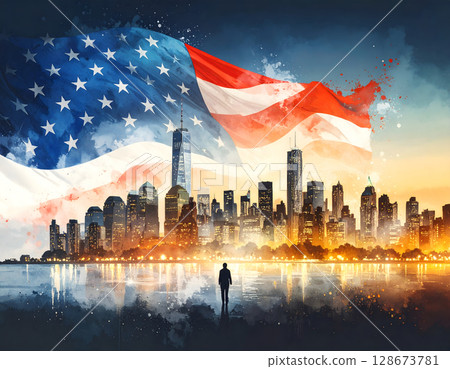 Abstract American Flag Background 128673781