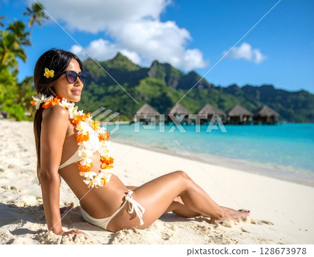 Beautiful Woman on Tropical Beach 128673978