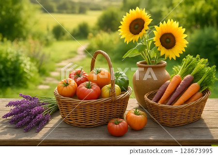Bucolic Garden Harvest in Sunlit Countryside Charm 128673995