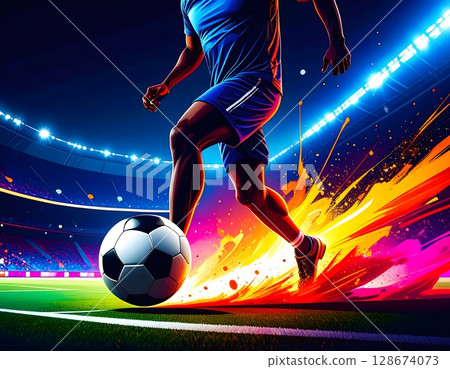 Close-Up Football Details with Futuristic Stadium 128674073