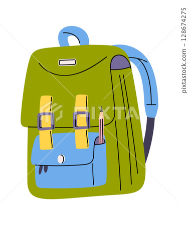 Green backpack for school design 128674275