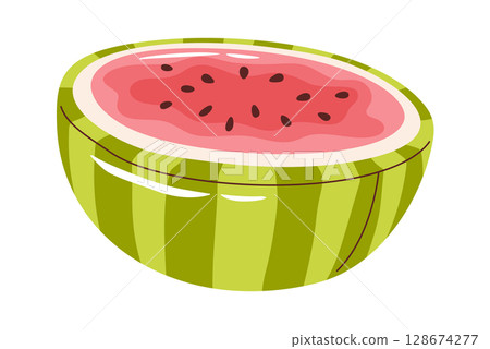 Halved watermelon berry beach food 128674277