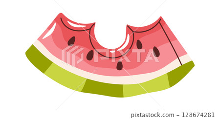Hand drawn bitten watermelon slice Hand drawn bitten watermelon slice 128674281