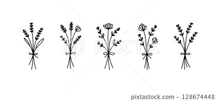 Graceful Herb Drawing. Graceful Herb Drawing features a slender botanical element perfect for refined floral designs and natural sketches. 128674448