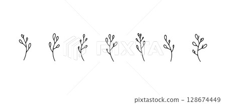 Fine Botanical Drawing. Fine Botanical Drawing captures a light hand-drawn plant perfect for minimal and naturalistic visual compositions. 128674449