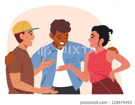 Friendship basic human needs vector illustration with happy friends meeting nice conversation 128674493