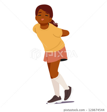 Cute funny girl kid cartoon character showing tongue expressing playful and joyful emotions 128674544