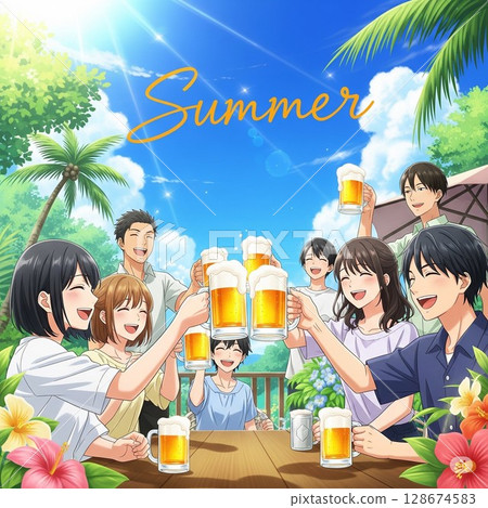 夏日啤酒舉杯 夏日啤酒舉杯 128674583