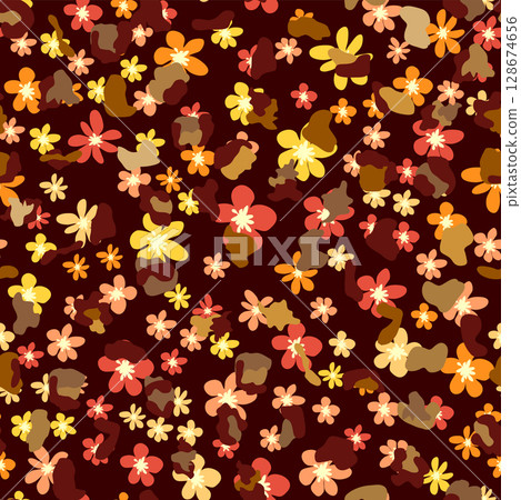 Leopard print with flowers and palm leaves. Leopard print with flowers and palm leaves. 128674656