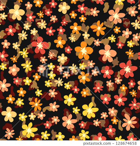Leopard print with flowers and palm leaves. 128674658