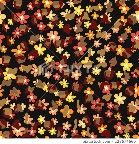 Leopard print with flowers and palm leaves. 128674660