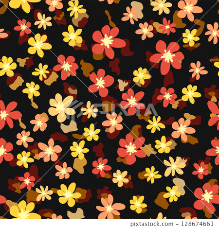 Leopard print with flowers and palm leaves. 128674661