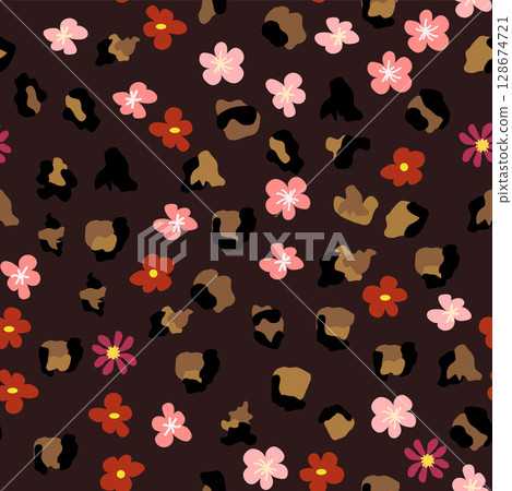 Leopard print with flowers and palm leaves. - Stock Illustration ...