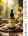 ginger  essential oil  bottles against  garden. Ai generated 128674879