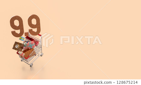 The Gift box  in Shopping cart for 9.9 promotion or business concept 3d Rendering. 128675214