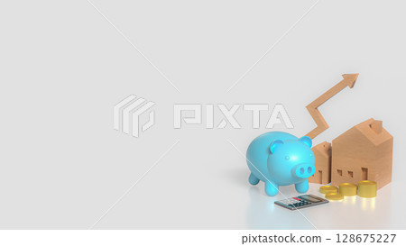 The House and Blue Piggy Bank for Business concept 3d Rendering. 128675227