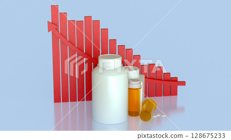 The Drug bottle and red chart for Medical or health concept 3d Rendering. 128675233