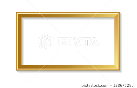 Decorative Vintage Golden Picture Frame Rectangular Vector Illustration on White Background 128675293