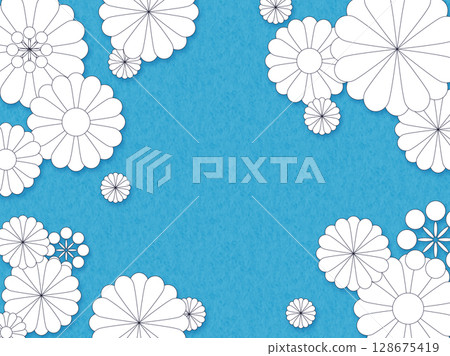 Japanese style flower blue frame illustration material 128675419
