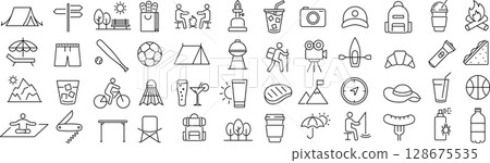 Set of monochrome picnic line icons in vector Set of monochrome picnic line icons in vector 128675535
