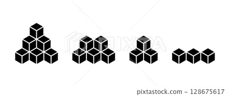 Cube shapes in 3D projection. Isometric squares isolated on white background. Building blocks toys. Cubic forms with 3 sides. Ice or sugar bricks, boxes silhouettes. Vector graphic illustration Cube shapes in 3D projection. Isometric squares isolated on white background. Building blocks toys. Cubic forms with 3 sides. Ice or sugar bricks, boxes silhouettes. Vector graphic illustration 128675617