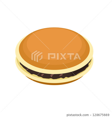 Dorayaki with a little bit of red bean paste visible (flat isometric illustration) 128675669