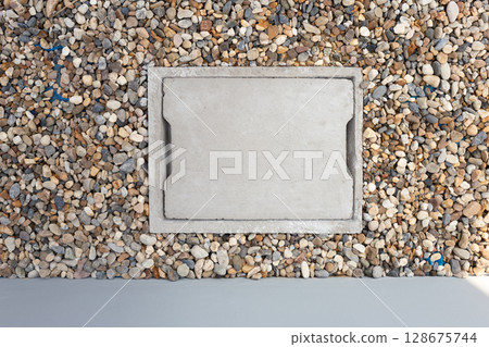 Sump pit concrete in drainage system. Sump pit concrete in drainage system. 128675744