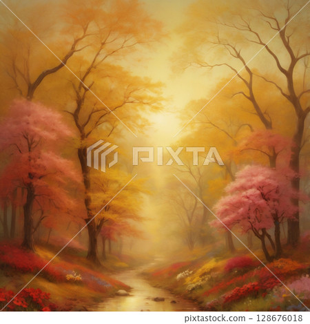 Spring and autumn scenery from another world: AI-generated materials 128676018