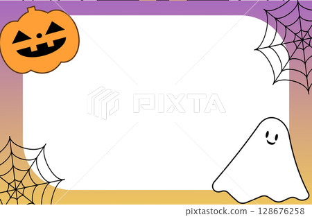 Halloween illustration with pumpkins, ghosts and spider webs 128676258