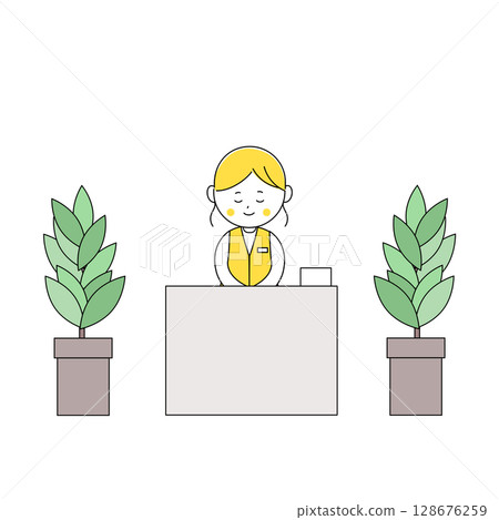 一位女士在接待處鞠躬的插圖 128676259