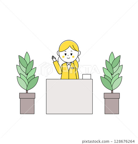 接待處一位身穿制服的女士的插圖 接待處一位身穿制服的女士的插圖 128676264
