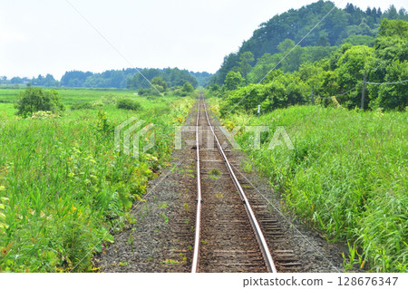 View from the train window on JR Hokkaido's Nemuro Line from Kamiohoro Station to Akkeshi Station 128676347