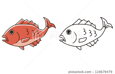 Cute sea bream line drawing illustration 128676479