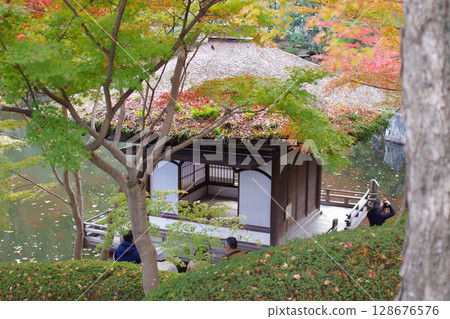 View of the teahouse in Wakayama Castle Park Momijidani Garden View of the teahouse in Wakayama Castle Park Momijidani Garden 128676576
