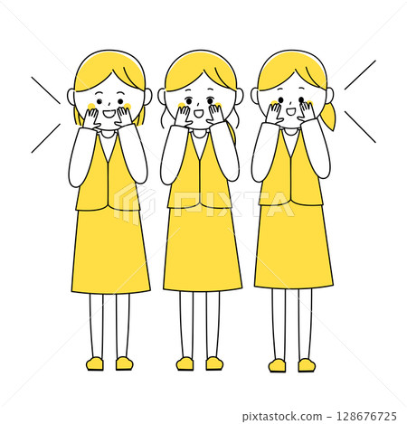 Illustration of women in uniform cheering in a line 128676725