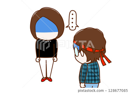 (Multiple) A woman and a geek wearing glasses, both of them turning pale and looking down in silence, unable to say anything 128677085