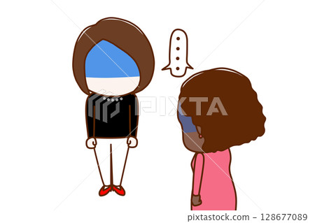(多張)一名婦女和一名非裔美國婦女,兩人臉色蒼白,低頭默默,無法說話 (多張)一名婦女和一名非裔美國婦女,兩人臉色蒼白,低頭默默,無法說話 128677089