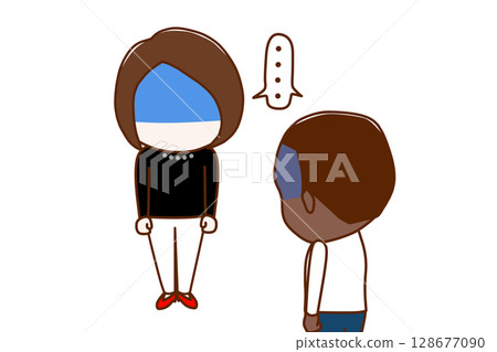 (Multiple) A woman and an African-American man, both of them turning pale, looking down in silence and unable to say anything (Multiple) A woman and an African-American man, both of them turning pale, looking down in silence and unable to say anything 128677090