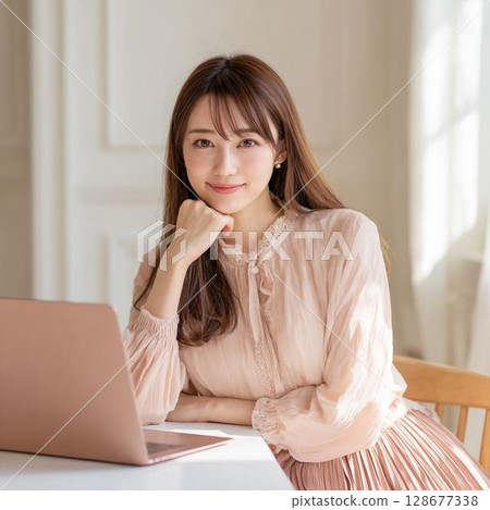 一個女人使用電腦 128677338