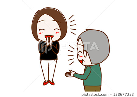 (Multiple) Smiling women and elderly men chatting and having a good time (Multiple) Smiling women and elderly men chatting and having a good time 128677358