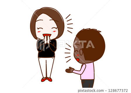 (Multiple) Smiling women and an African-American boy chatting and having a good time (Multiple) Smiling women and an African-American boy chatting and having a good time 128677372