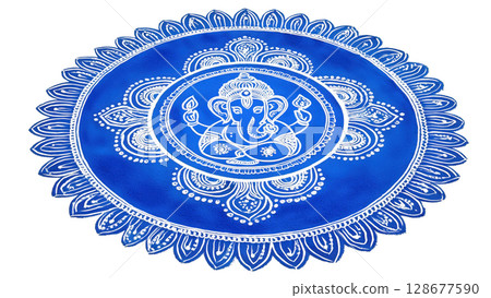 Festive rangoli art for Ganesh, created with AI, PNG 128677590