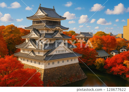 從北九州市政府樓頂的觀景台可以欣賞到秋天色彩斑斕的小倉城 從北九州市政府樓頂的觀景台可以欣賞到秋天色彩斑斕的小倉城 128677622