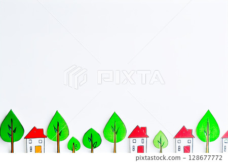 一排房屋和樹木 一排房屋和樹木 128677772