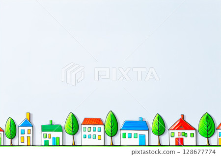 A row of houses and trees A row of houses and trees 128677774