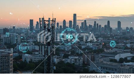 Urban communication infrastructure: 5G cell towers Urban communication infrastructure: 5G cell towers 128677807