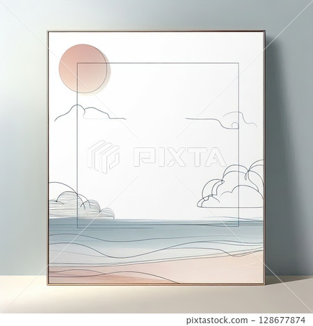 Abstract Minimalist Landscape Frame with Soft Pastel Colors with Generative AI. 128677874